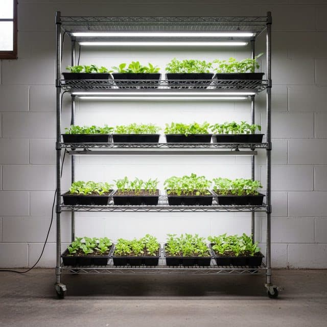 DIY budget grow-light shelf for leggy seedlings (USDA Zone 6)