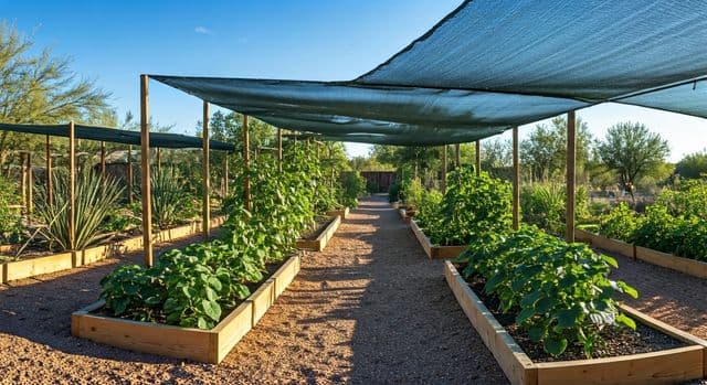 Desert Gardening: Shade Cloth & East-Facing Beds for Heat