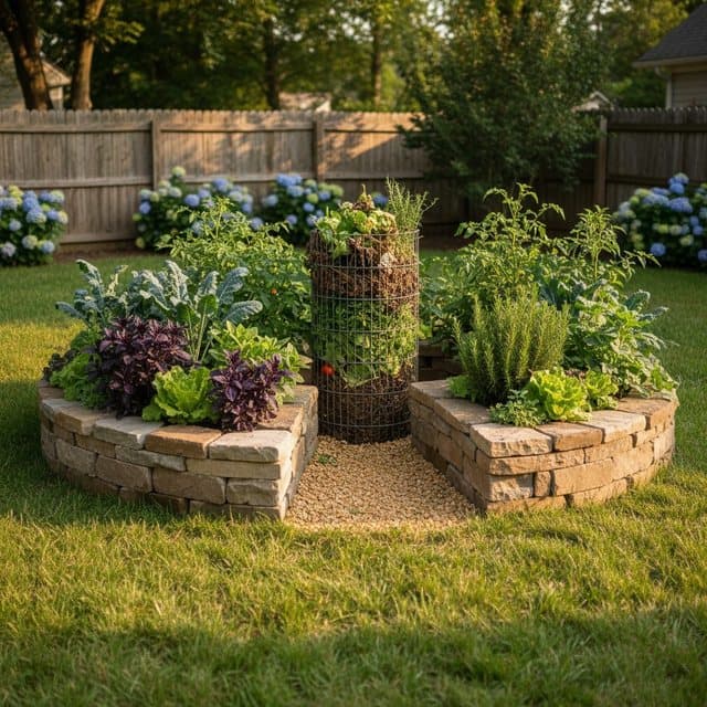 Build Keyhole Garden Bed: Compost Basket, Year-Round, USDA Zone 7