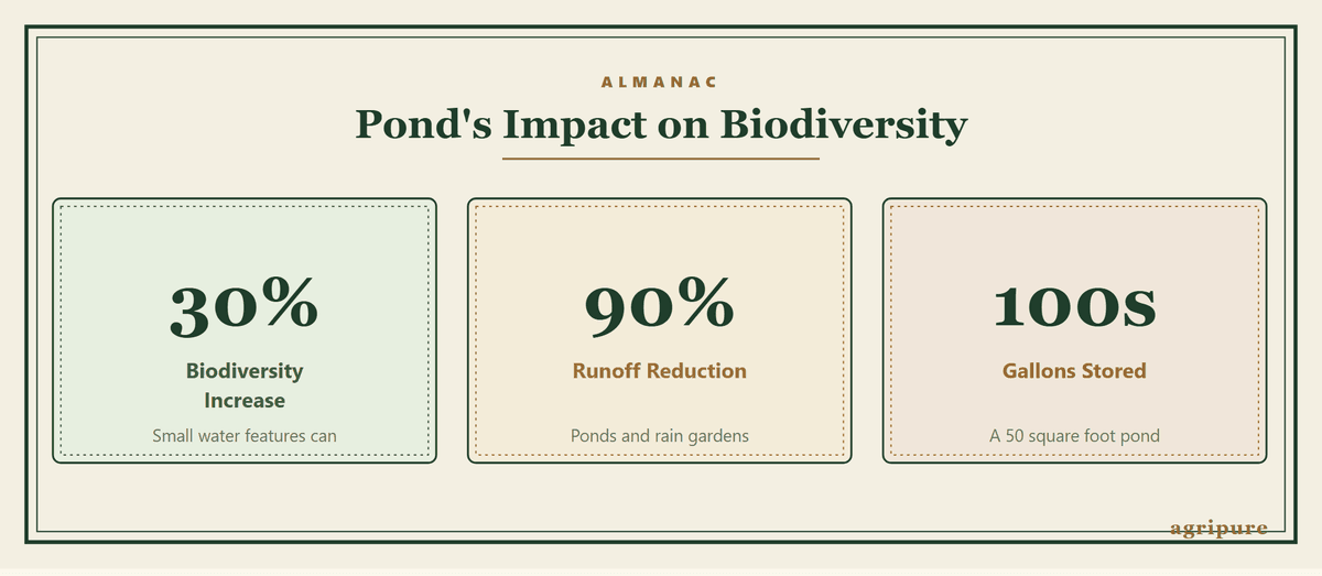 Infographic showing the positive impact of a backyard pond on local biodiversity.