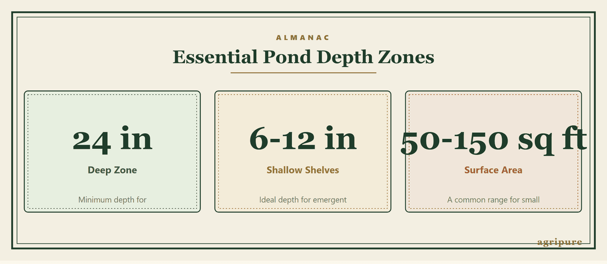 Infographic illustrating the recommended depth zones for a healthy wildlife pond.