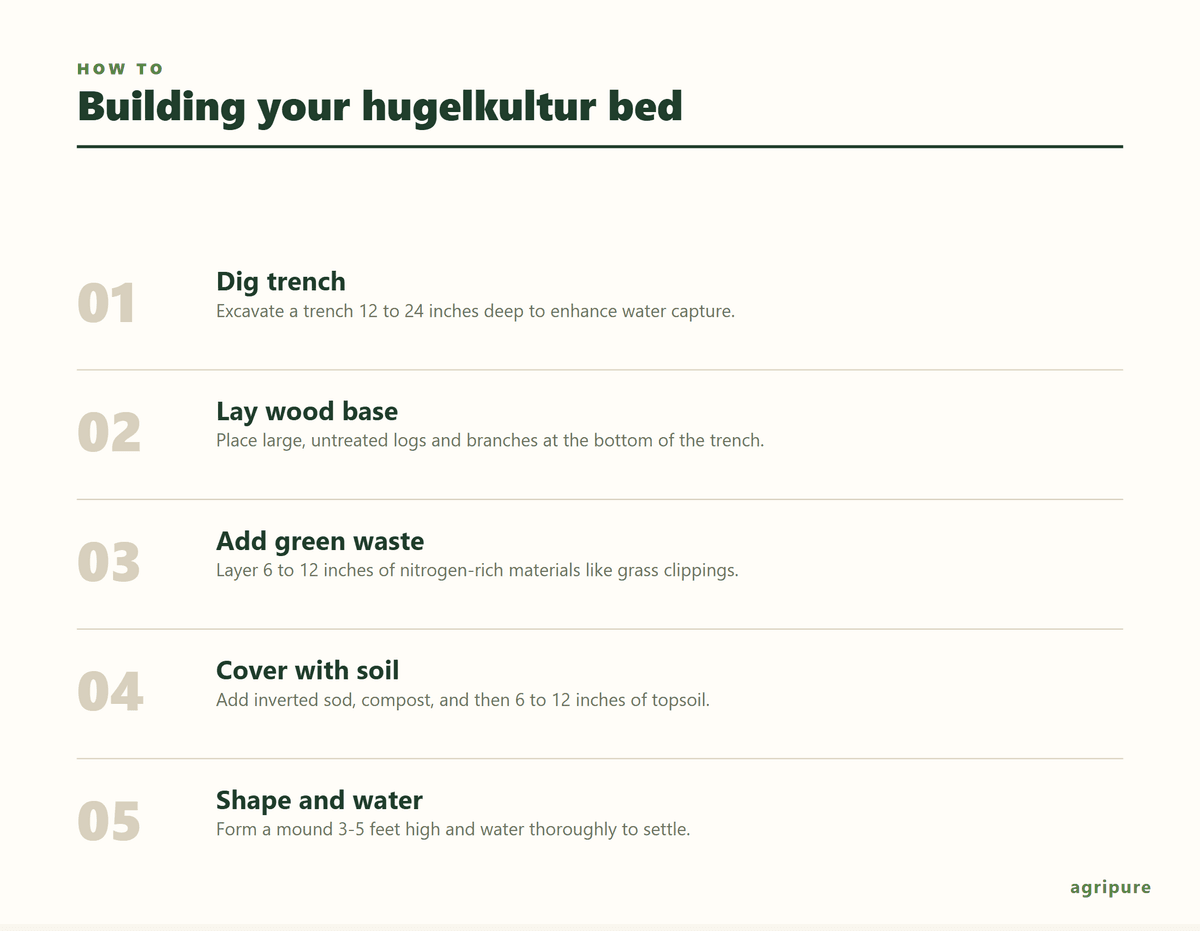Step-by-step guide to constructing a hugelkultur bed.