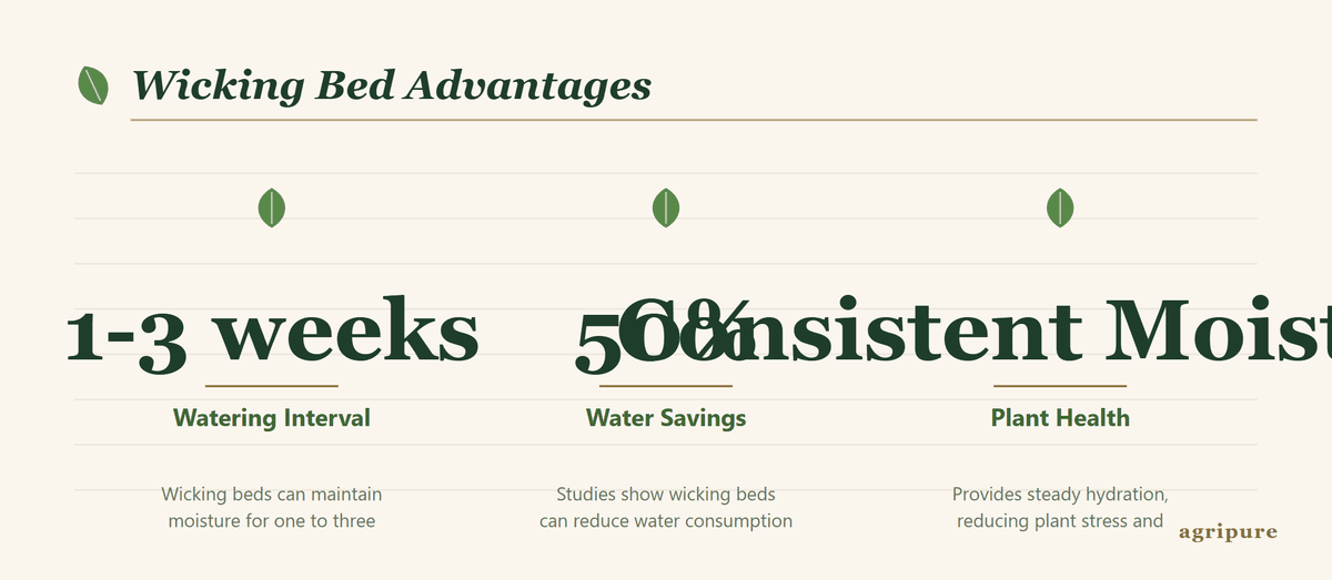 Infographic showing key benefits of wicking beds for container gardening.