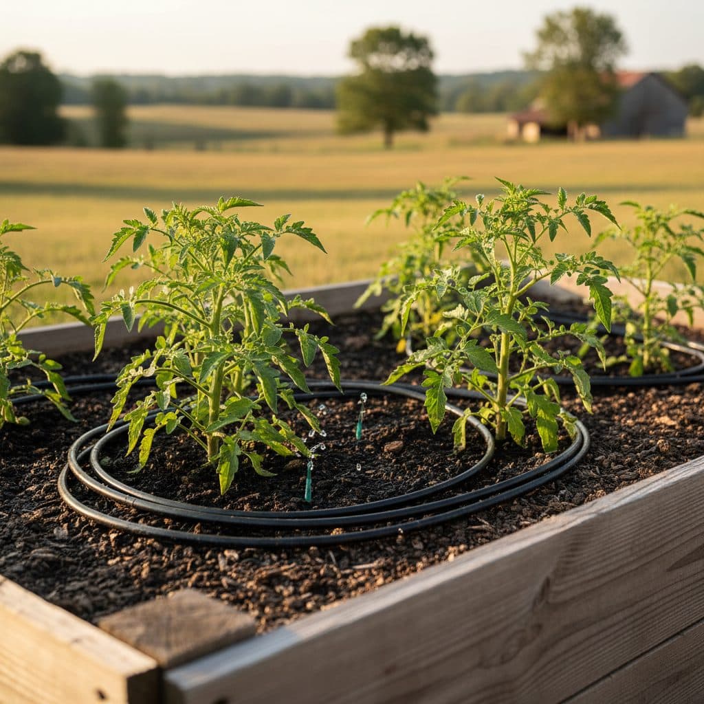 drip irrigation system watering tomato plants