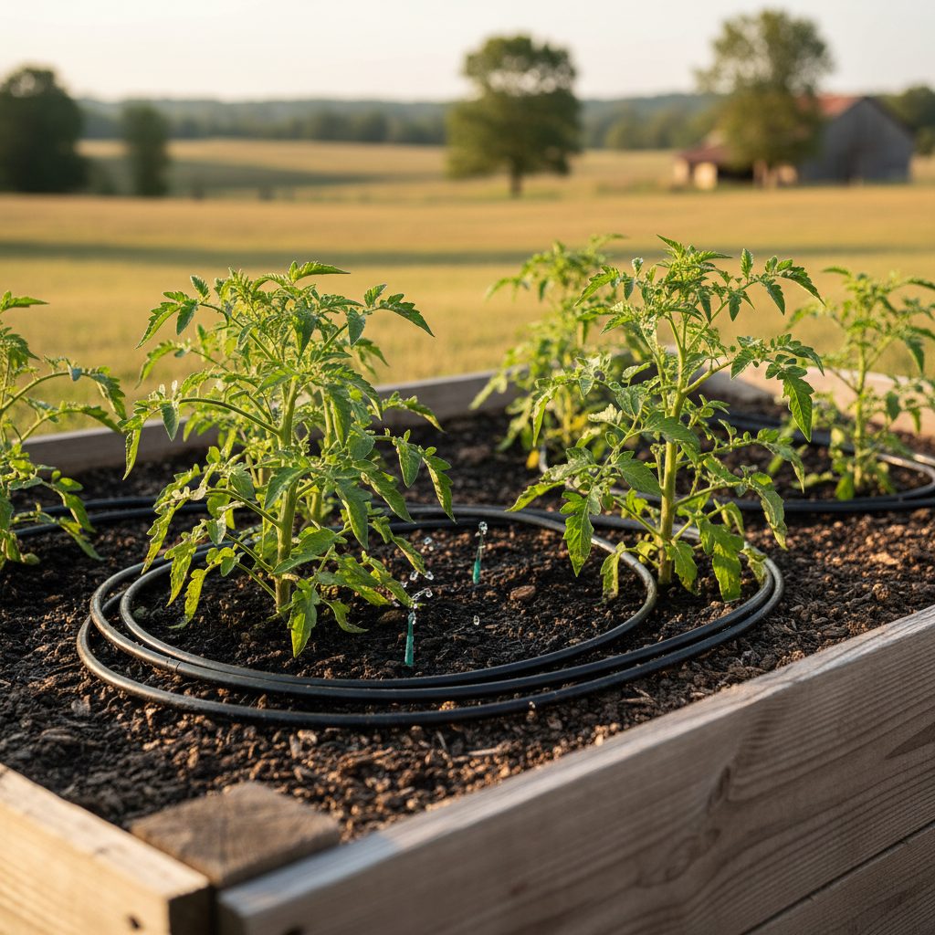drip irrigation system watering tomato plants