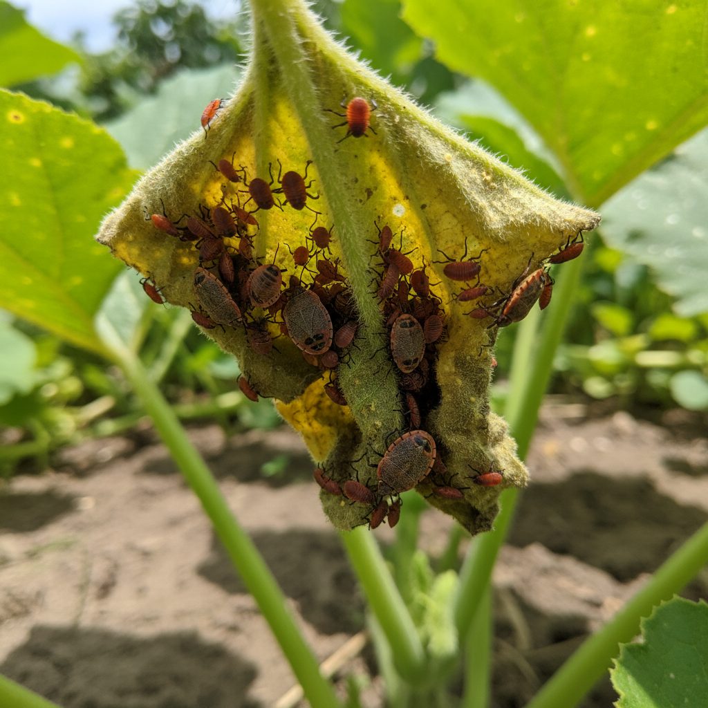 squash bugs on leaf